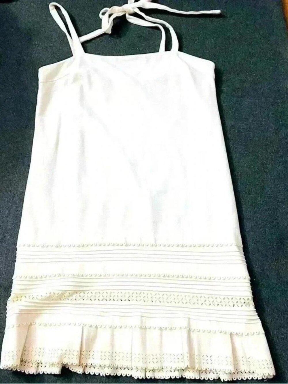 RED VALENTINO white midi dress one shoulder tie strap scallop dress XS side zip